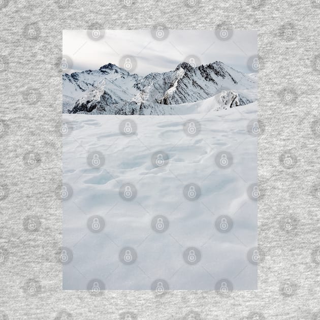 Mountains of Switzerland - White Swiss Alps on Overcast Winter Day by visualspectrum